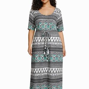 Cato Black and Teal Patterned Maxi Dress
